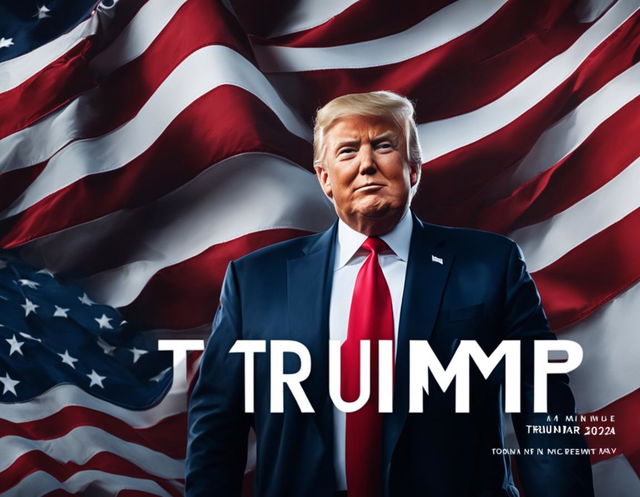 A dynamic digital advertisement featuring Donald Trump running for president in 2024 against an American flag backdrop