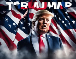 A dynamic digital advertisement featuring Donald Trump running for president in 2024 against an American flag backdrop