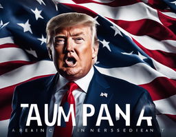 A dynamic digital advertisement featuring Donald Trump running for president in 2024 against an American flag backdrop