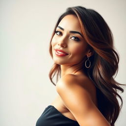 A beautiful and stylish woman aged 30-35, exuding confidence and elegance