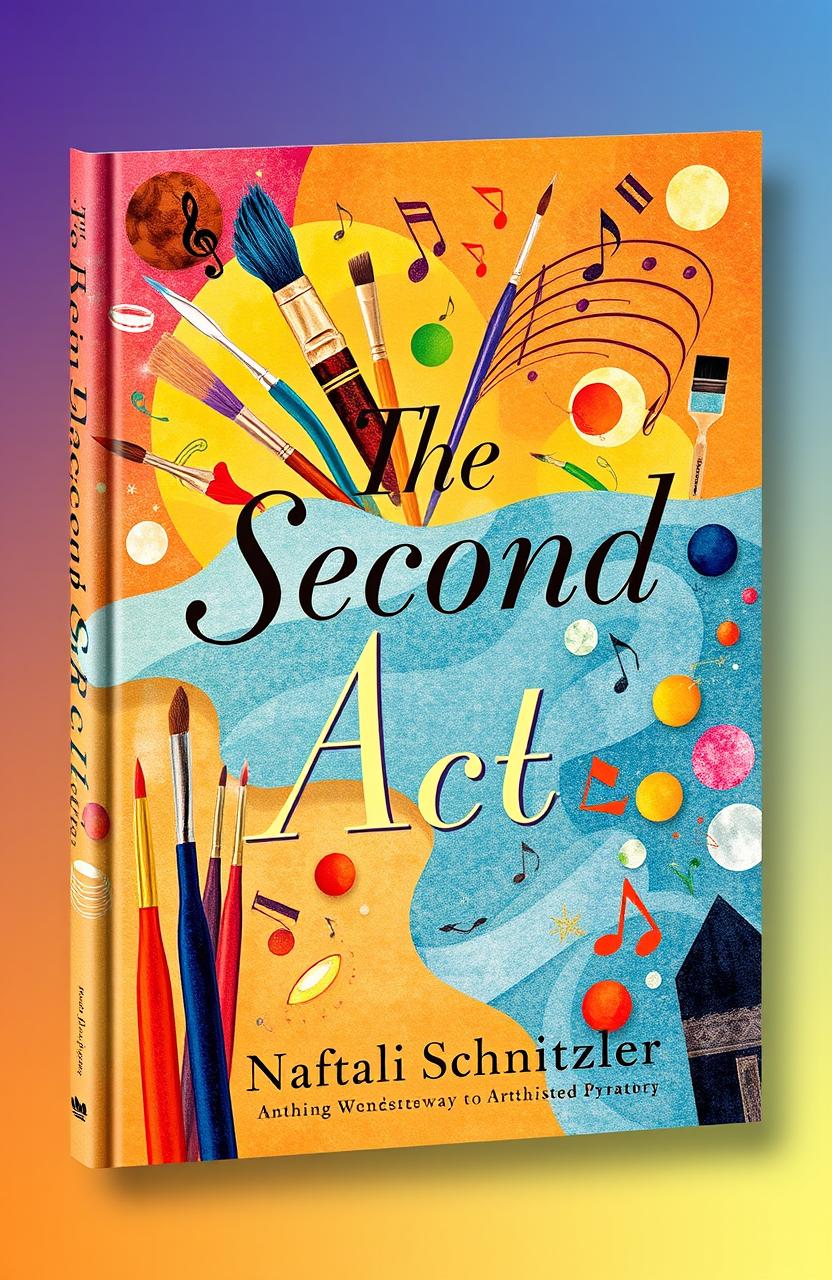 A whimsical and captivating book cover design for "The Second Act" by Naftali Schnitzler