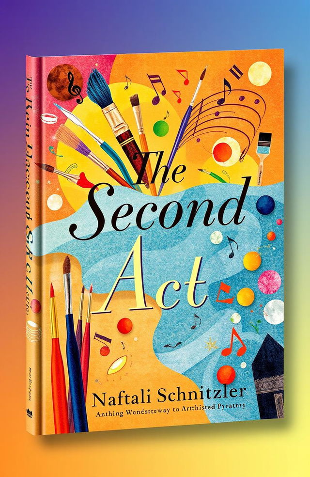 A whimsical and captivating book cover design for "The Second Act" by Naftali Schnitzler