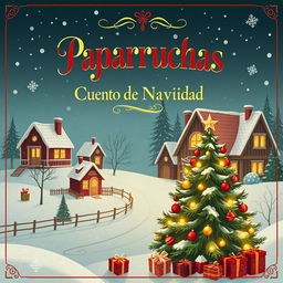 A vintage style poster featuring the title 'Paparruchas Cuento de Navidad' in elegant, bold typography