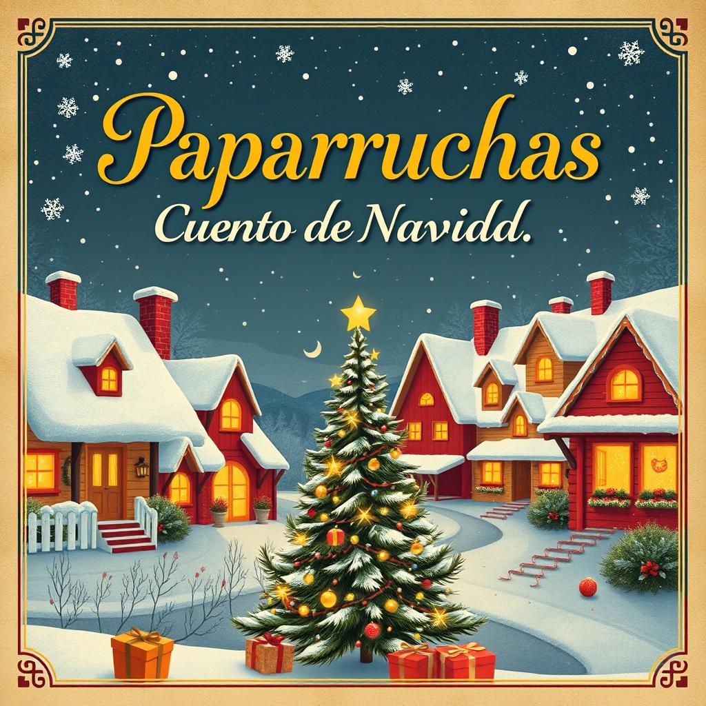 A vintage style poster featuring the title 'Paparruchas Cuento de Navidad' in elegant, bold typography