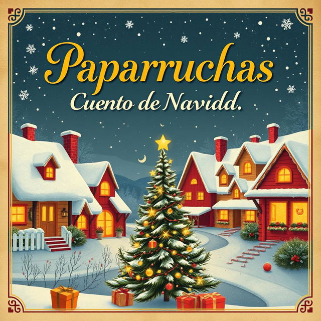 A vintage style poster featuring the title 'Paparruchas Cuento de Navidad' in elegant, bold typography