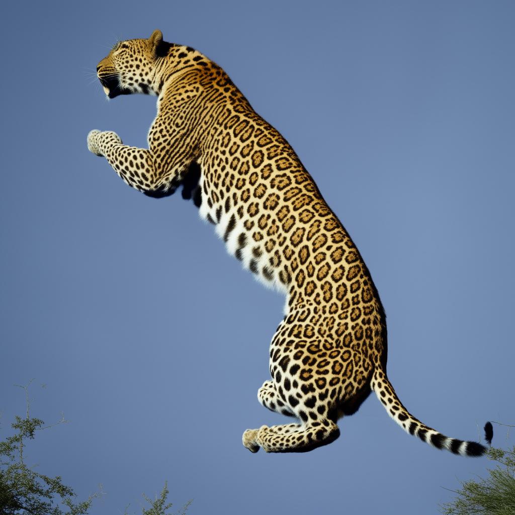 full length leopard leaping skyward