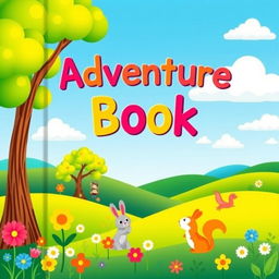 A colorful book cover designed for children, featuring vibrant green hills rolling gently into a bright blue sky filled with fluffy white clouds
