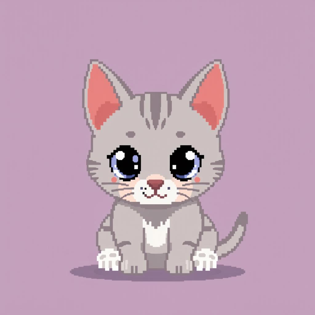 A cute and simple pixel art cat in an 8-bit style, designed on a 64x64 canvas