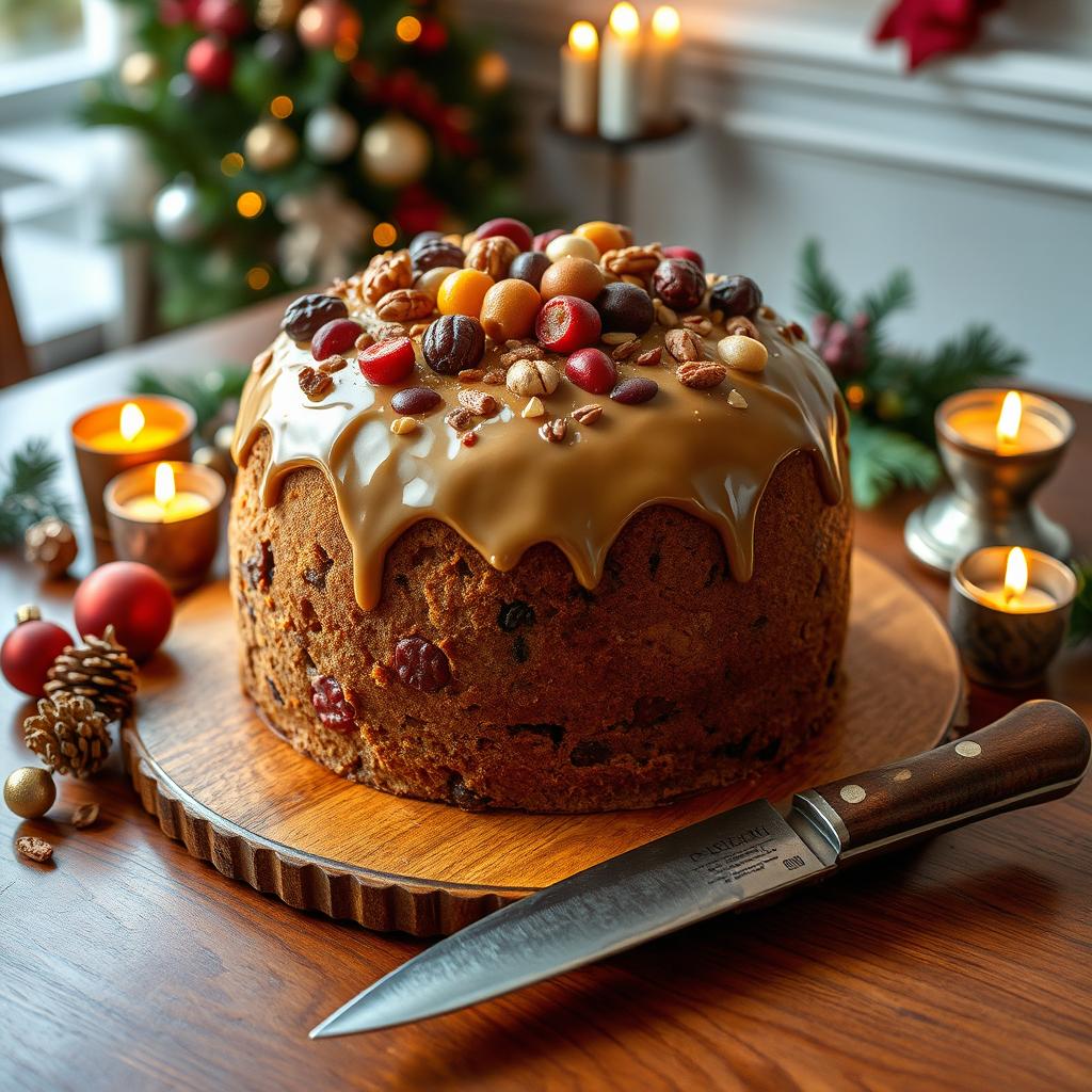 An elegant display of luxurious panettone on a finely crafted wooden table