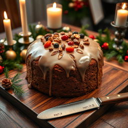An elegant display of luxurious panettone on a finely crafted wooden table