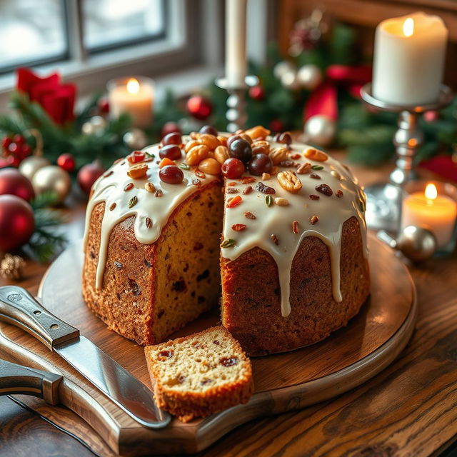 An elegant display of luxurious panettone on a finely crafted wooden table