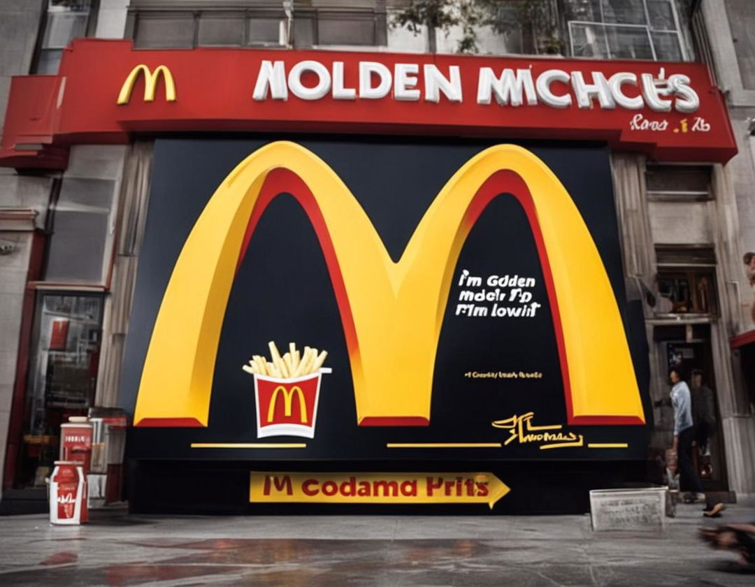 McDonald's ad featuring golden arches logo, Big Mac, fries, soft drink and 'I'm Lovin' It' tagline.