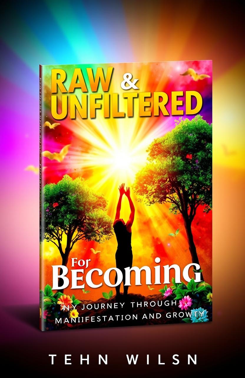 A visually stunning book cover for 'Raw & Unfiltered - The Power Of Becoming: My Journey Through Manifestation and Growth'