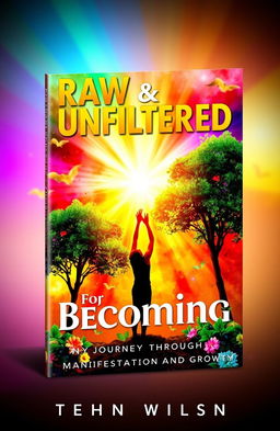 A visually stunning book cover for 'Raw & Unfiltered - The Power Of Becoming: My Journey Through Manifestation and Growth'