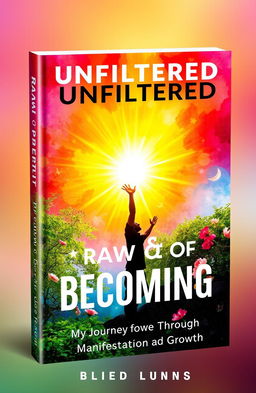 A visually stunning book cover for 'Raw & Unfiltered - The Power Of Becoming: My Journey Through Manifestation and Growth'