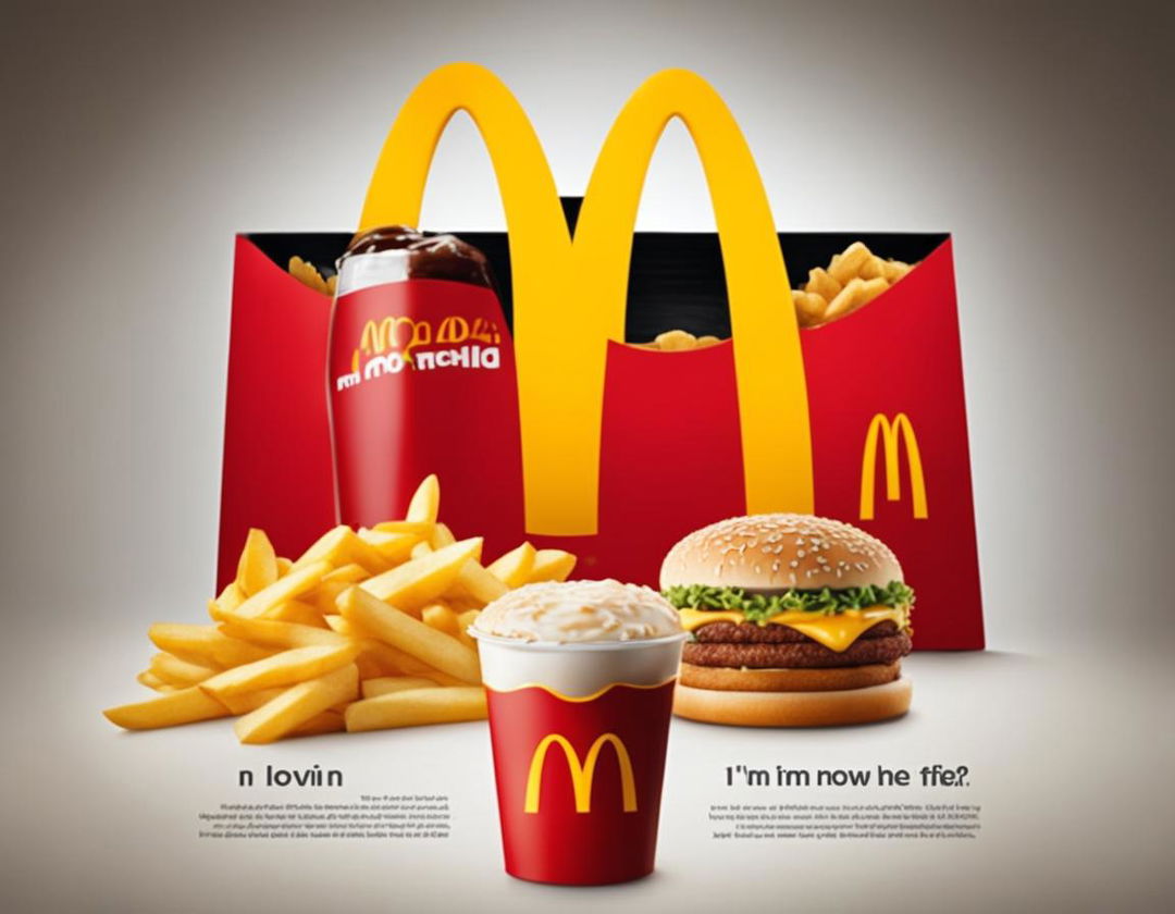 McDonald's ad featuring golden arches logo, Big Mac, fries, soft drink and 'I'm Lovin' It' tagline.