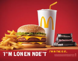 McDonald's ad featuring golden arches logo, Big Mac, fries, soft drink and 'I'm Lovin' It' tagline.