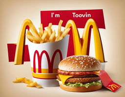 McDonald's ad featuring golden arches logo, Big Mac, fries, soft drink and 'I'm Lovin' It' tagline.