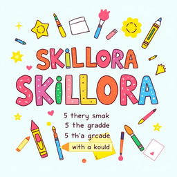 A whimsical cover page design titled 'SKILLORA', featuring playful and colorful illustrations that represent creativity and learning
