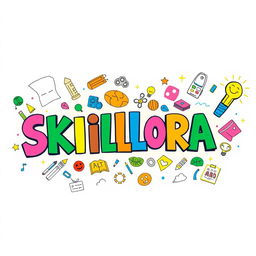 A creative and artistic cover page for the title 'SKILLORA', designed in the style of a 9th grade student