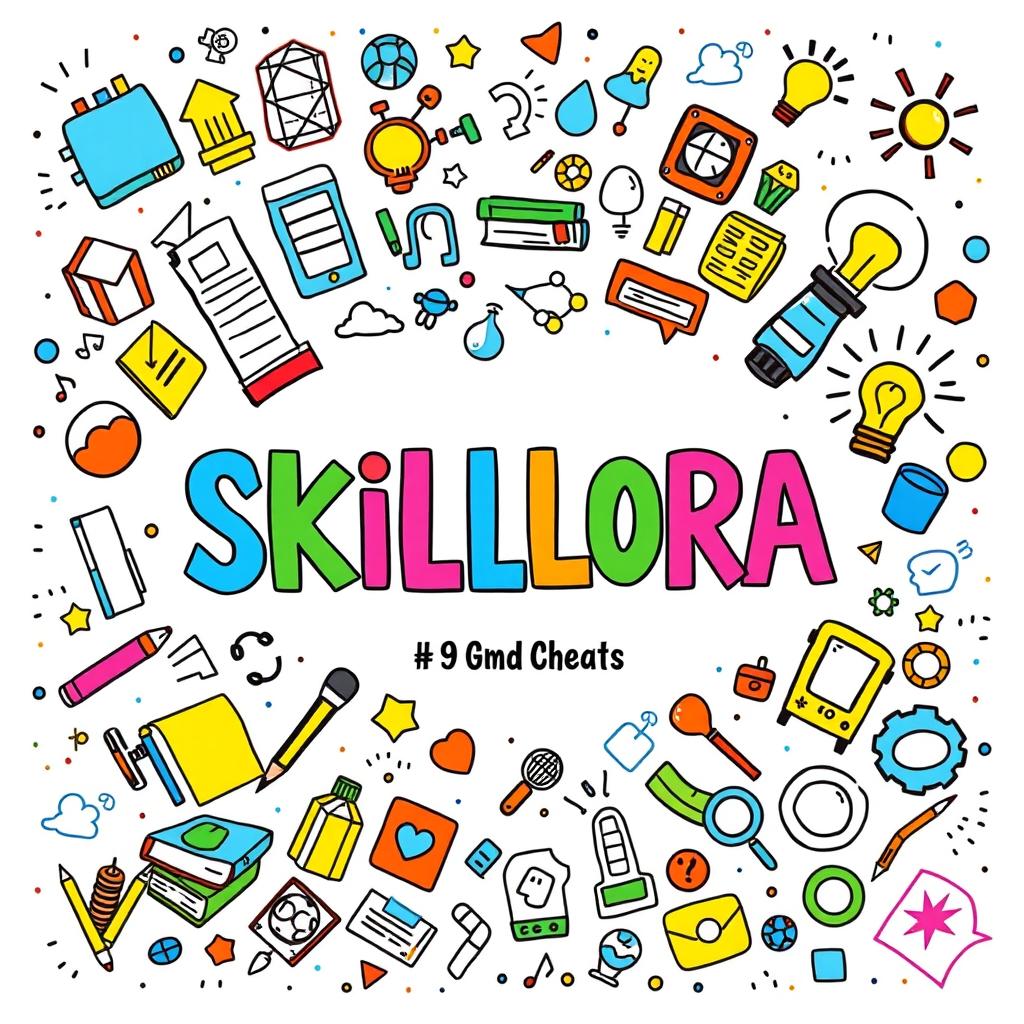 A creative and artistic cover page for the title 'SKILLORA', designed in the style of a 9th grade student