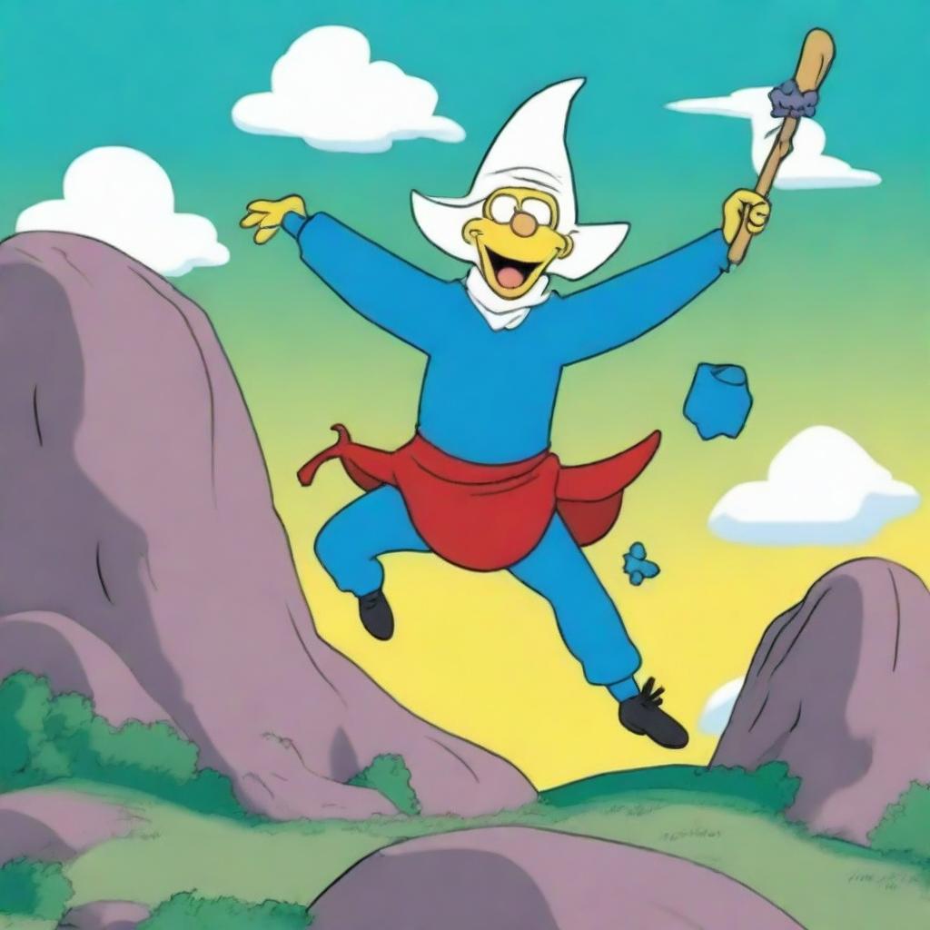 An illustration of The Fool Tarot card in The Smurfs' cartoon style