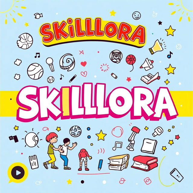 A vibrant and engaging cover page design for the title 'SKILLORA', illustrated in a style that reflects a 9th grade student's creativity and imagination