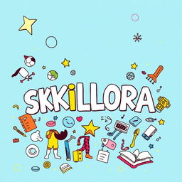 A vibrant and engaging cover page design for the title 'SKILLORA', illustrated in a style that reflects a 9th grade student's creativity and imagination