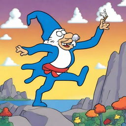 An illustration of The Fool Tarot card in The Smurfs' cartoon style