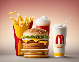 McDonald's ad featuring golden arches logo, Big Mac, fries, and soft drink.