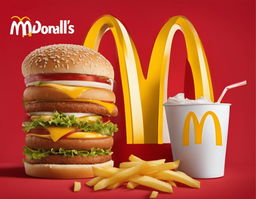 McDonald's ad featuring golden arches logo, Big Mac, fries, and soft drink.