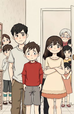 A young couple, a boy and a girl, standing together with slightly sad expressions