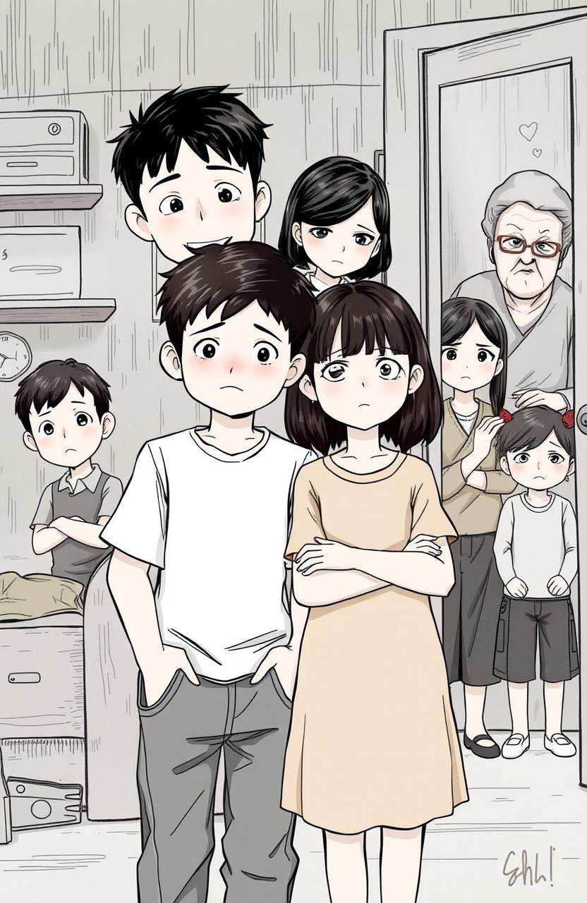 A young couple, a boy and a girl, standing together with slightly sad expressions