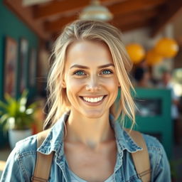 A woman, 35 years old, of European descent, showcasing a combination of Scandinavian, Slavic, and Mediterranean features