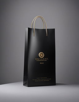 Luxury fashion advertisement featuring a $3000 paper bag with gold thread handles against a glossy black background