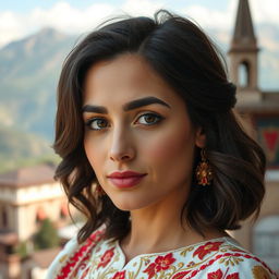 A portrait of a 35-year-old woman embodying Georgian feminine beauty