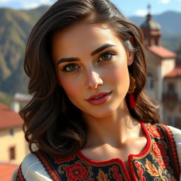 A portrait of a 35-year-old woman embodying Georgian feminine beauty