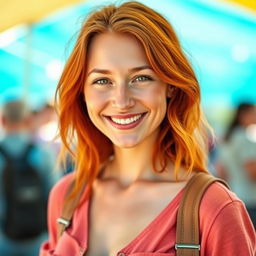 A woman, 35 years old, of European descent, showcasing a blend of Scandinavian, Slavic, and Mediterranean features with striking red hair