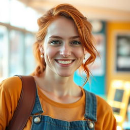 A woman, 35 years old, of European descent, showcasing a blend of Scandinavian, Slavic, and Mediterranean features with striking red hair