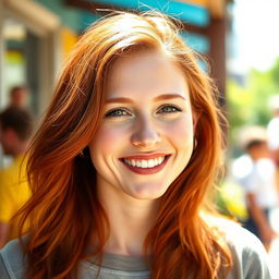 A woman, 35 years old, of European descent, showcasing a blend of Scandinavian, Slavic, and Mediterranean features with striking red hair