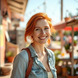 A woman, 35 years old, of European descent, showcasing a blend of Scandinavian, Slavic, and Mediterranean features with bright red hair