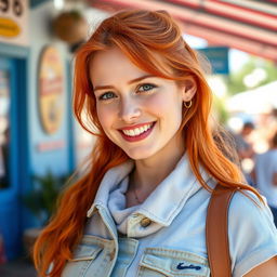 A woman, 35 years old, of European descent, showcasing a blend of Scandinavian, Slavic, and Mediterranean features with bright red hair