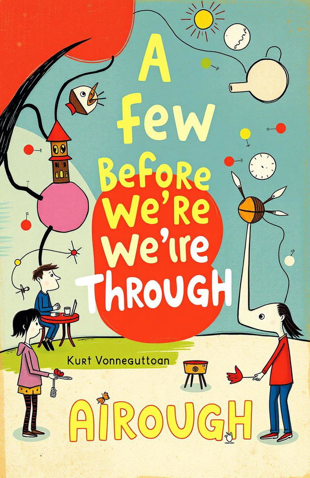 An imaginative and quirky cover for a post-modern anthology titled 'A Few Before We're Through'