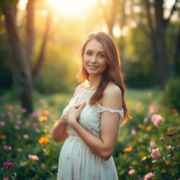 A serene and intimate portrait of a mother in a natural setting, symbolizing love and nurturing