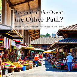 A captivating book cover design featuring street vendors transitioning to roofed marketplaces