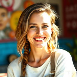 A woman, 35 years old, with European features that include a mix of Scandinavian, Slavic, and Mediterranean traits