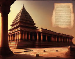 A digital art image of the grand temple of Sringeri showing signs of damage from a Maratha Pindari raid