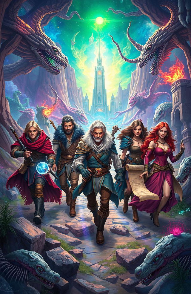 A mystical journey featuring seven adventurers embarking on a fantastical quest