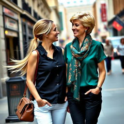 A vibrant street scene featuring two stylish women