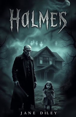A chilling novel cover featuring an old, decrepit house shrouded in shadow, with dark, swirling mists surrounding it